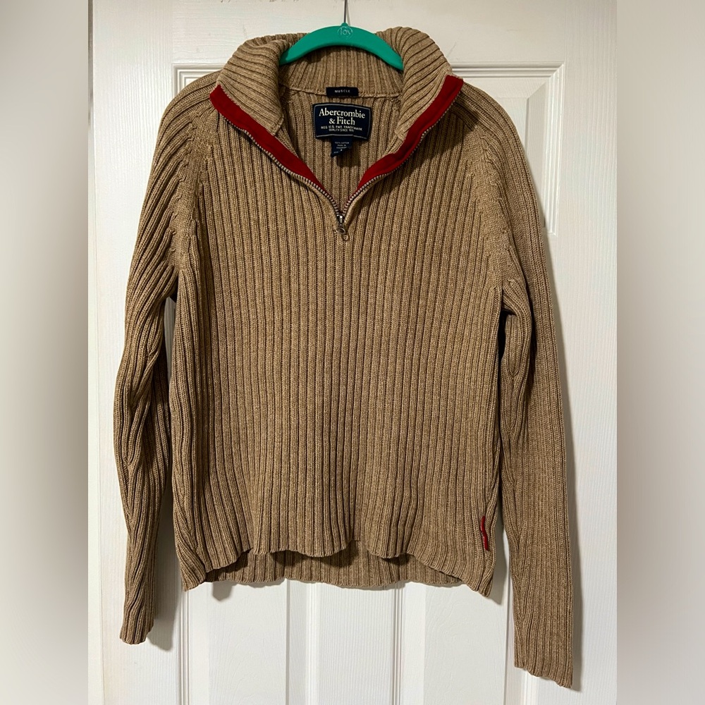 EXCELLENT Condition Abercrombie Men’s Cotton Muscle Sweater Pullover Quarter zip